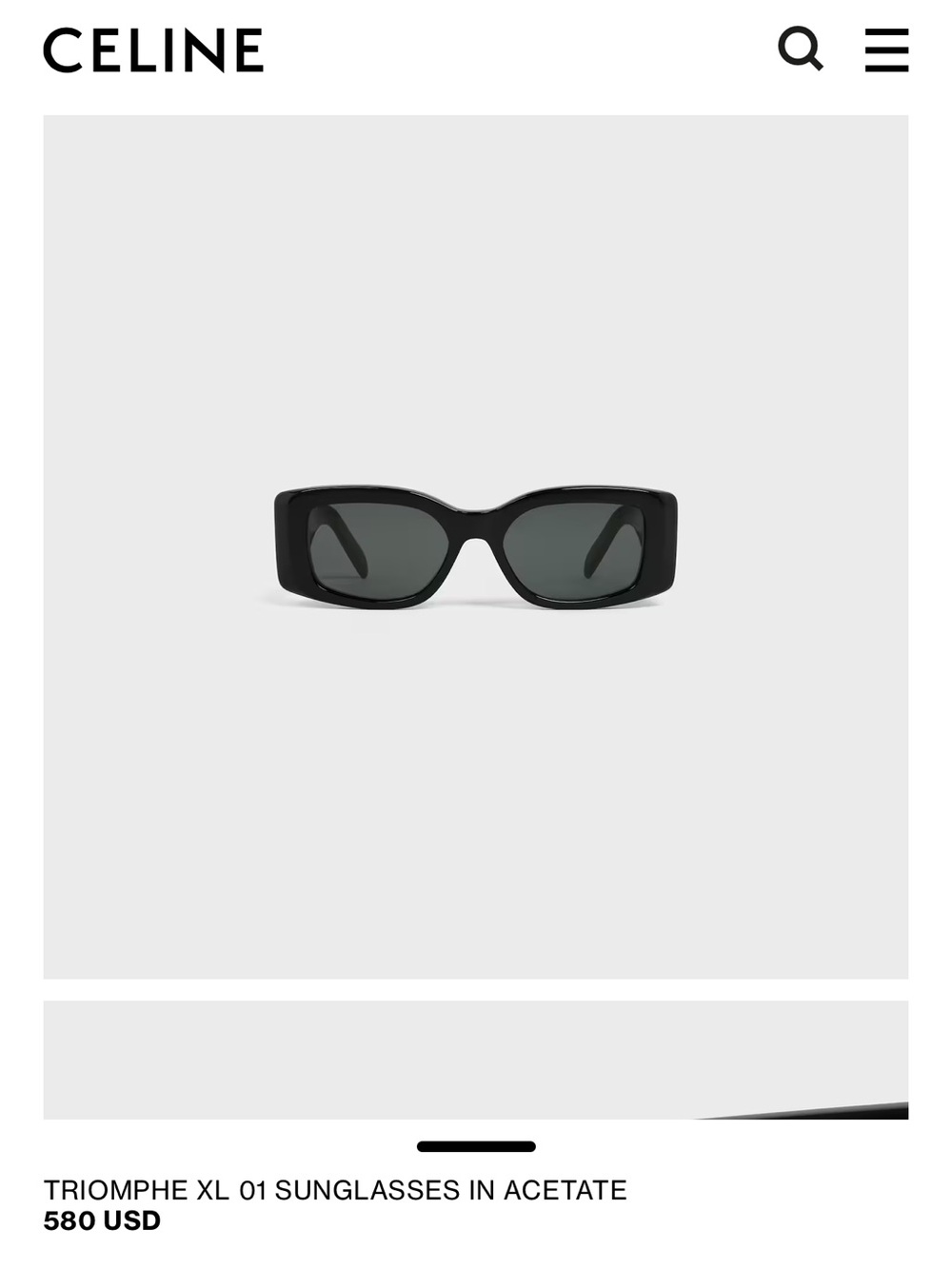 Celine Black Rectangular Triomphe Sunglasses